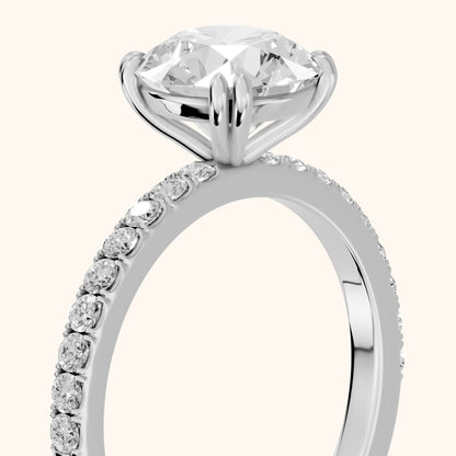Novara Solitaire Pavé Round Diamond Ring in Silver - slant-view.webp