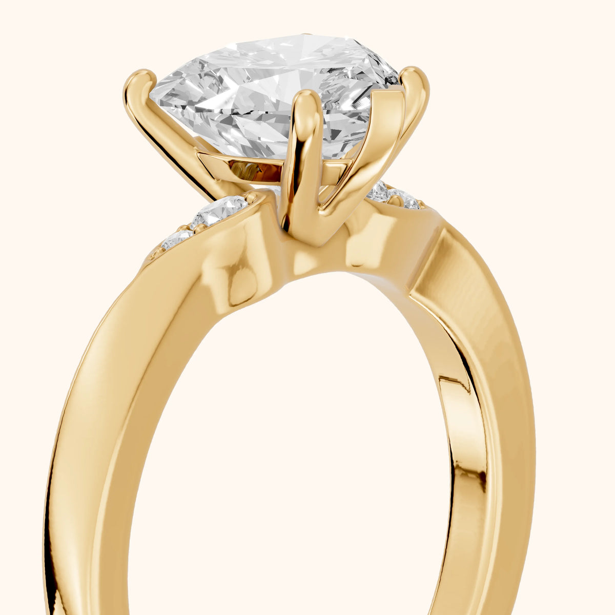 Annabelle Leaf Pavé Heart Diamond Engagement Ring in Yellow Gold - slant-view.webp