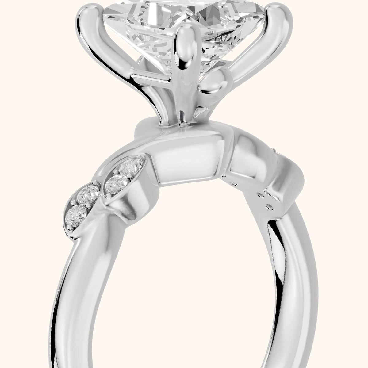 Robin Leaf Twist Princess Diamond Engagement Ring in White Gold - slant-view.webp