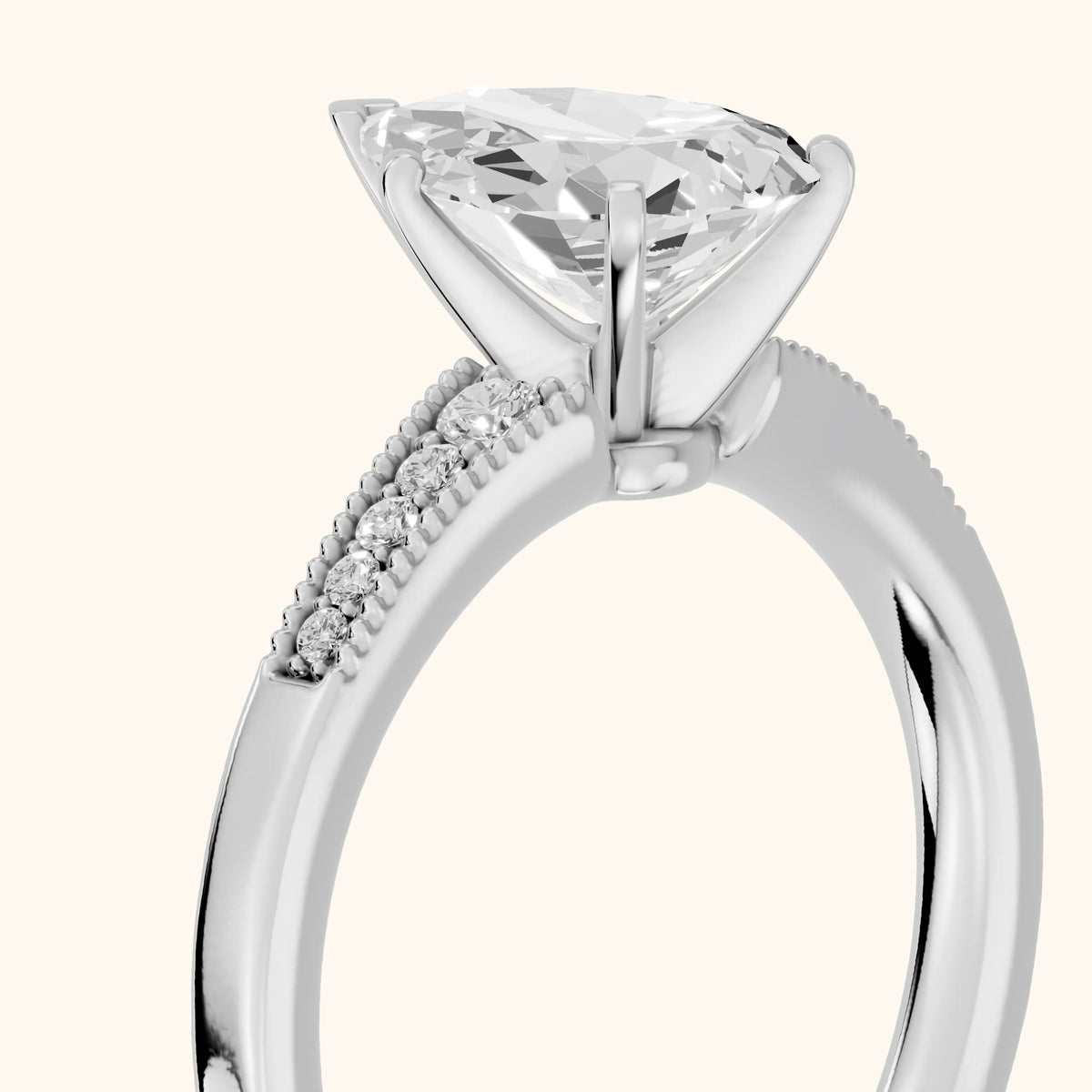 Fenella Milgrain Pavé Pear Diamond Engagement Ring in Silver - slant-view.webp