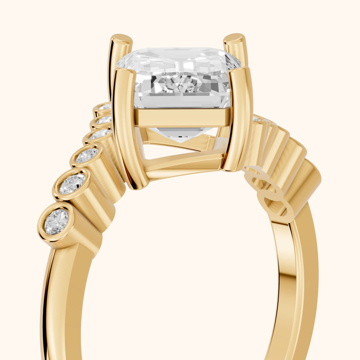 Chatham Bezel Bypass Emerald Diamond Engagement Ring in Yellow Gold - slant-view.webp