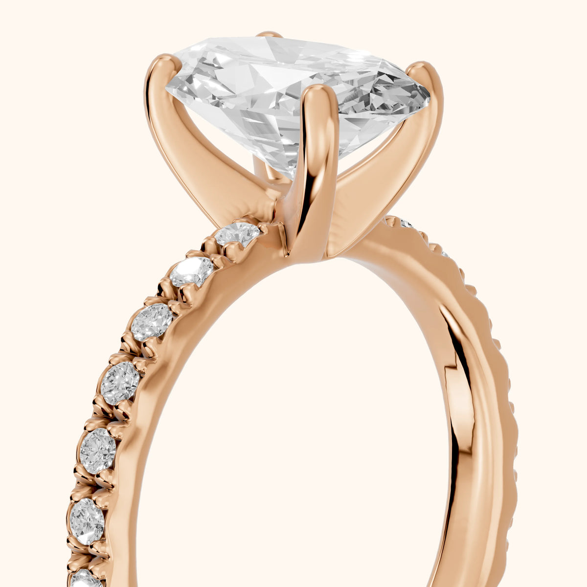 Autumn Statement Pavé Oval Diamond Engagement Ring in Rose Gold - slant-view.webp