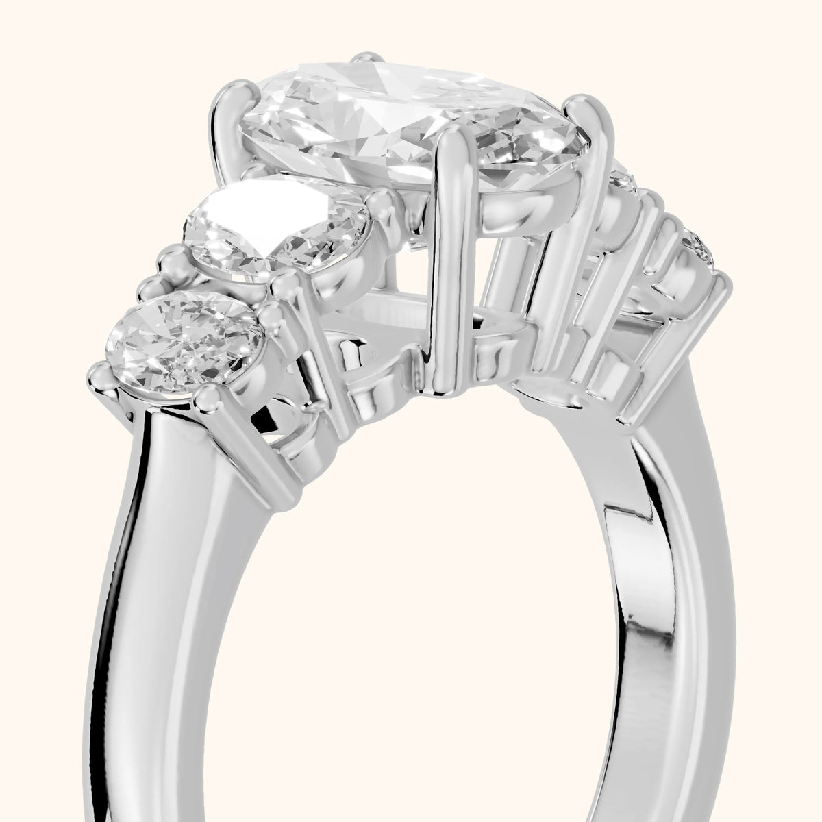 Judith Statement Five-Stone Oval Diamond Engagement Ring in Platinum - slant-view.webp