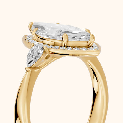 Eliza Halo Sidestone Marquise Diamond Engagement Ring in Yellow Gold - slant-view.webp