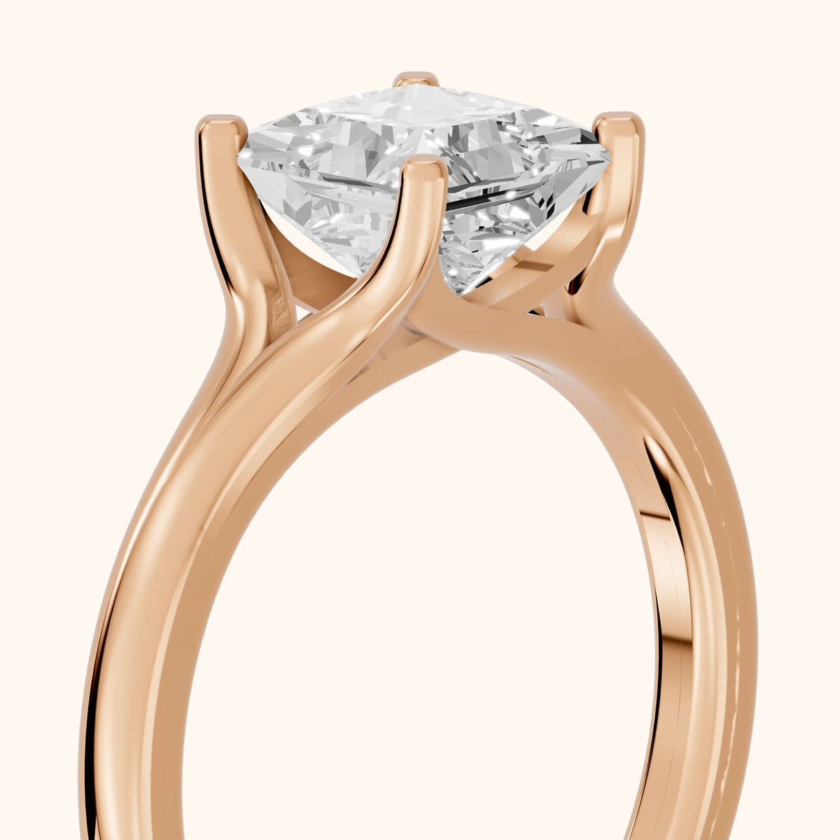 Nell Split Shank Solitaire Princess Diamond Engagement Ring in Rose Gold - slant-view.webp