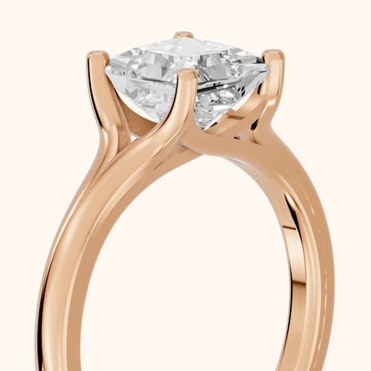 Nell Split Shank Solitaire Princess Diamond Engagement Ring in Rose Gold - slant-view.webp