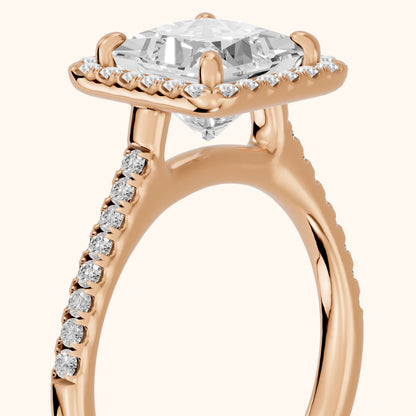 Jodie Halo Pavé Princess Diamond Engagement Ring in Rose Gold - slant-view.webp