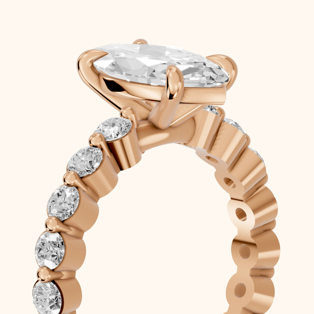 Piper Sidestone Marquise Diamond Engagement Ring in Rose Gold - slant-view.webp