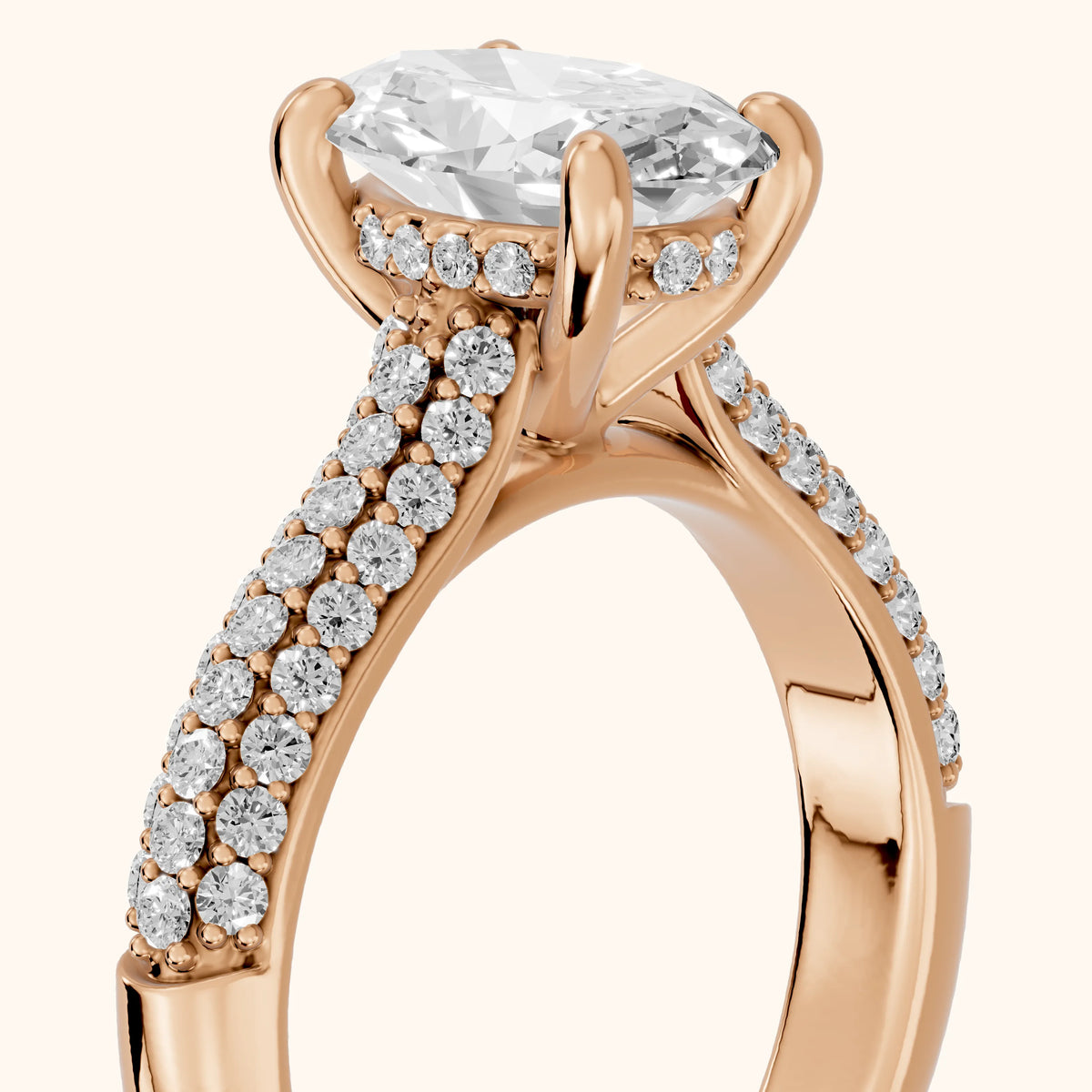 River Hidden Halo Dome Oval Diamond Engagement Ring in Rose Gold - slant-view.webp