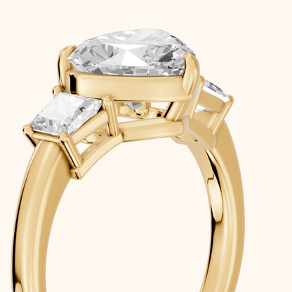 Selena Three-Stone Basket Heart Diamond Ring in Yellow Gold - slant-view.webp