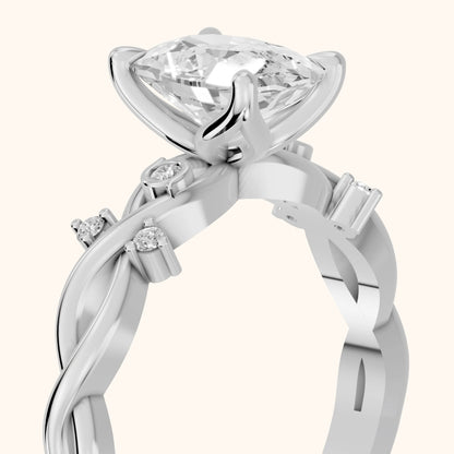Vashon Vine Twist Cushion Diamond Engagement Ring in Silver - slant-view.webp