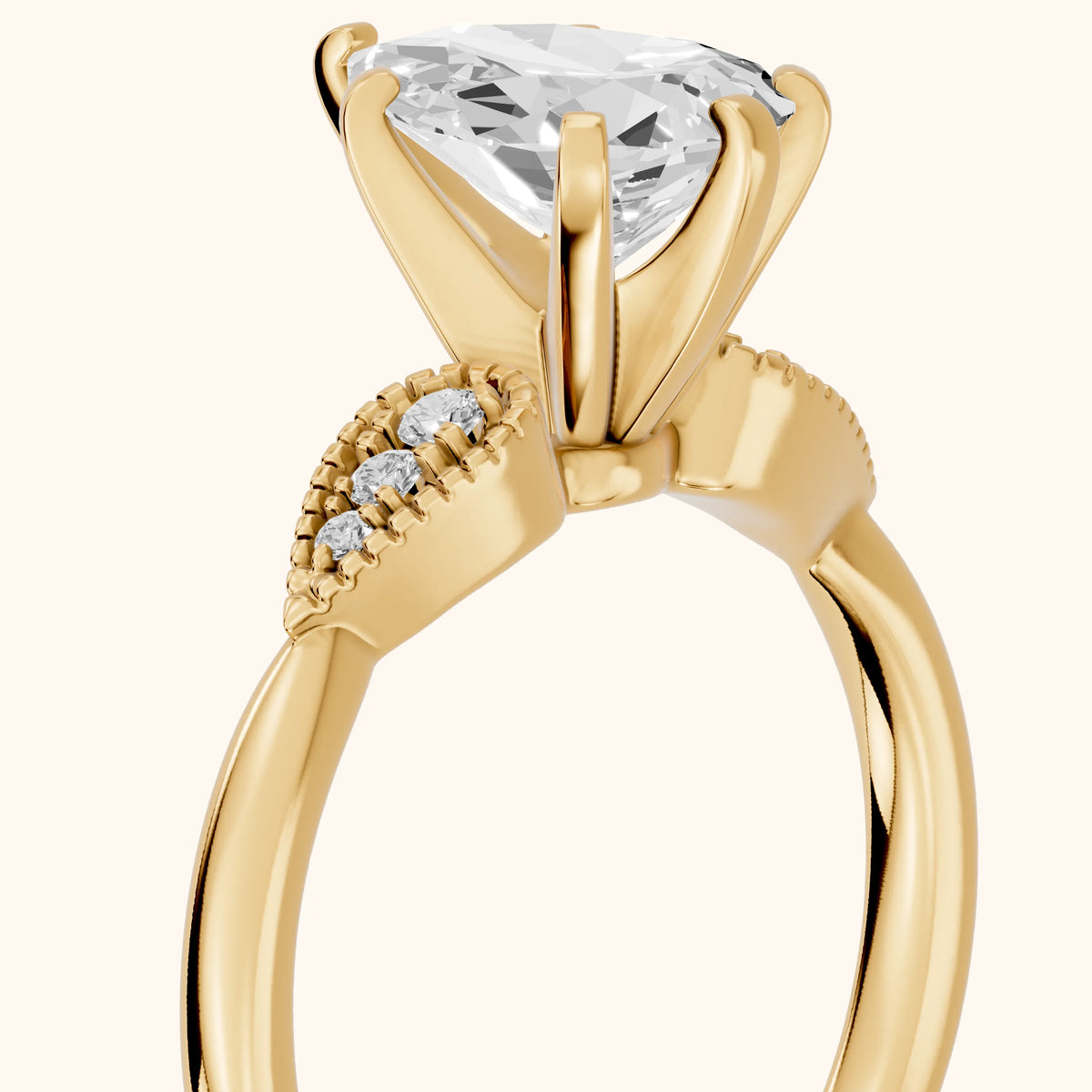 Adora Vintage Milgrain Pear Diamond Engagement Ring in Yellow Gold - slant-view.webp