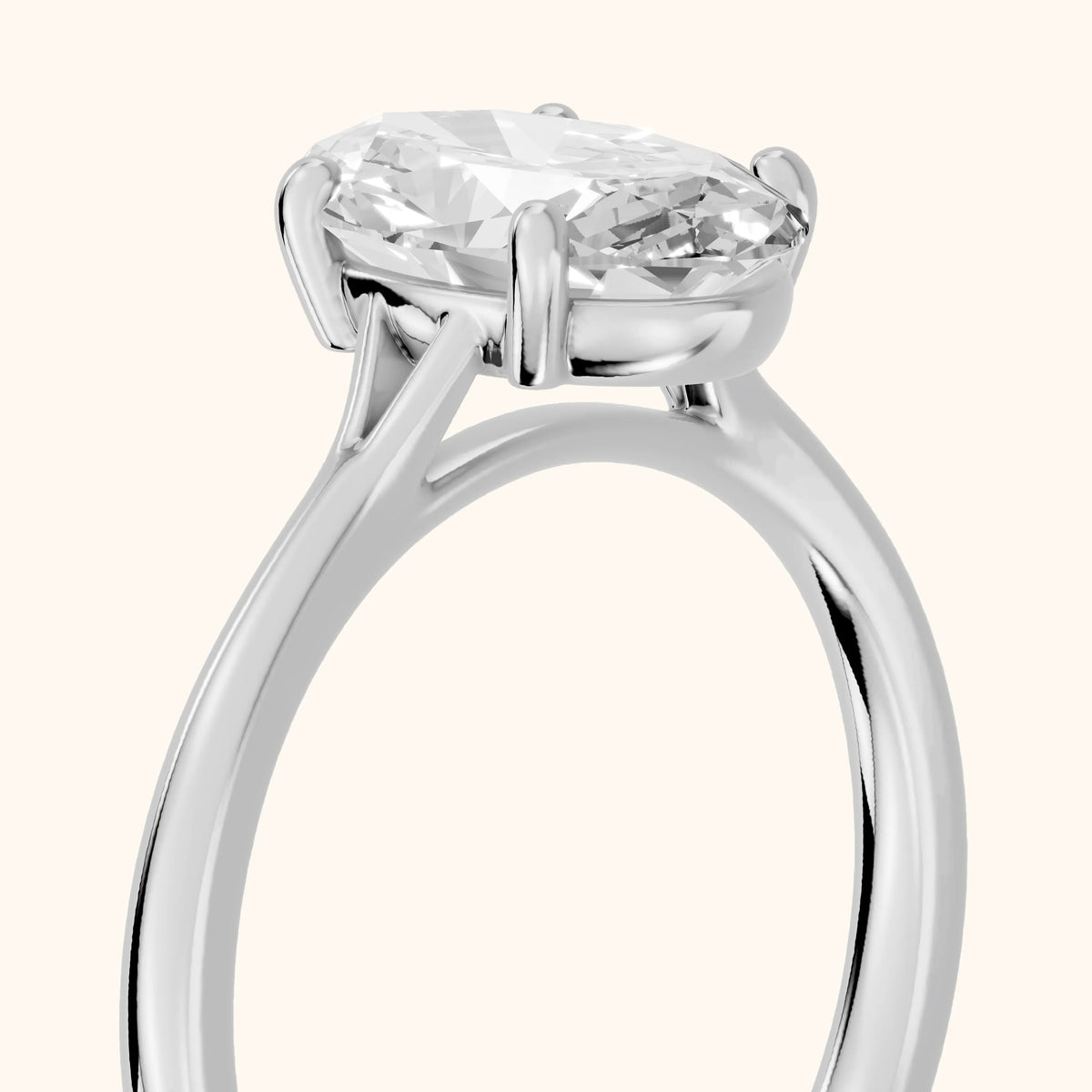 Blanche Solitaire Split Shank Oval Diamond Engagement Ring in Platinum - slant-view.webp