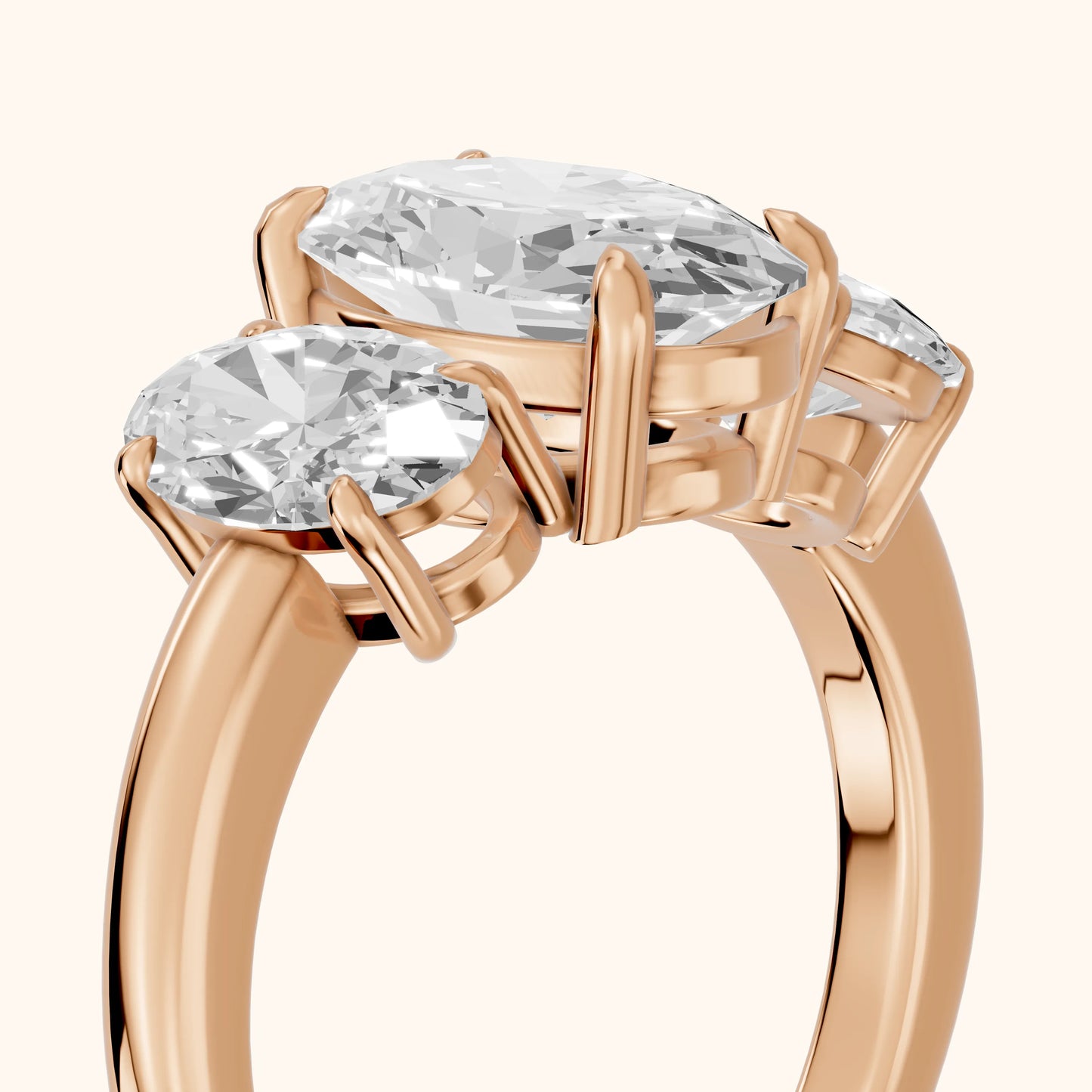 Lila Three-Stone Oval Diamond Ring in Rose Gold - slant-view.webp