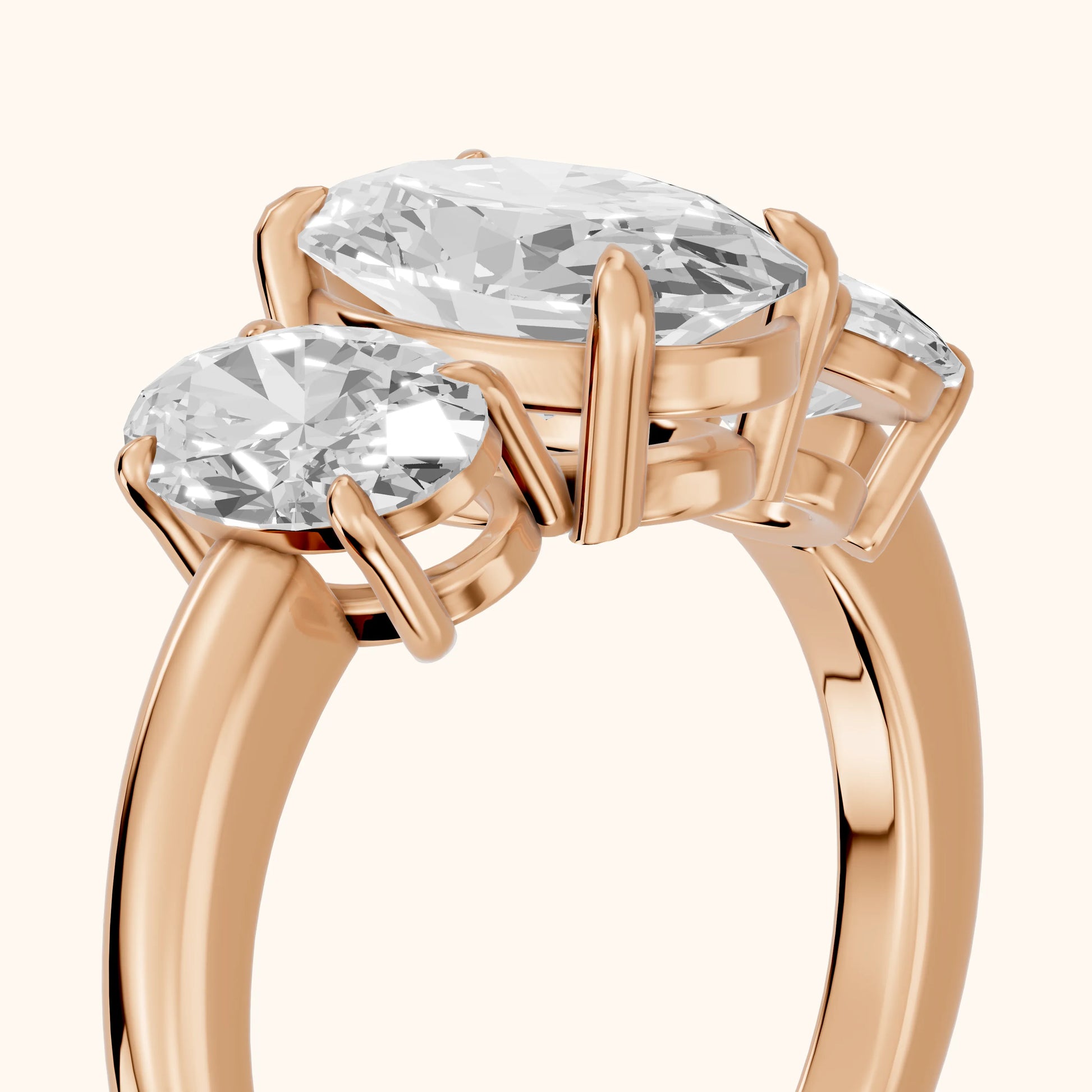 Lila Three-Stone Oval Diamond Ring in Rose Gold - slant-view.webp