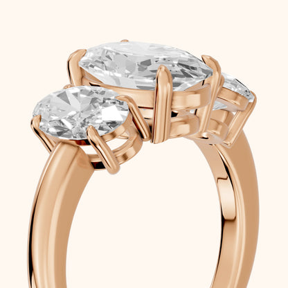 Lila Three-Stone Oval Diamond Ring in Rose Gold - slant-view.webp