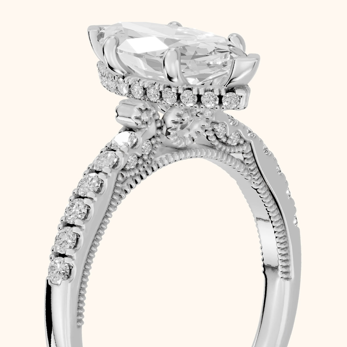 Rialto Hidden Halo Milgrain Marquise Diamond Engagement Ring in Silver - slant-view.webp
