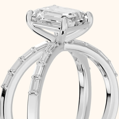 Annie Crossover Baguette Emerald Diamond Engagement Ring in Platinum - slant-view.webp