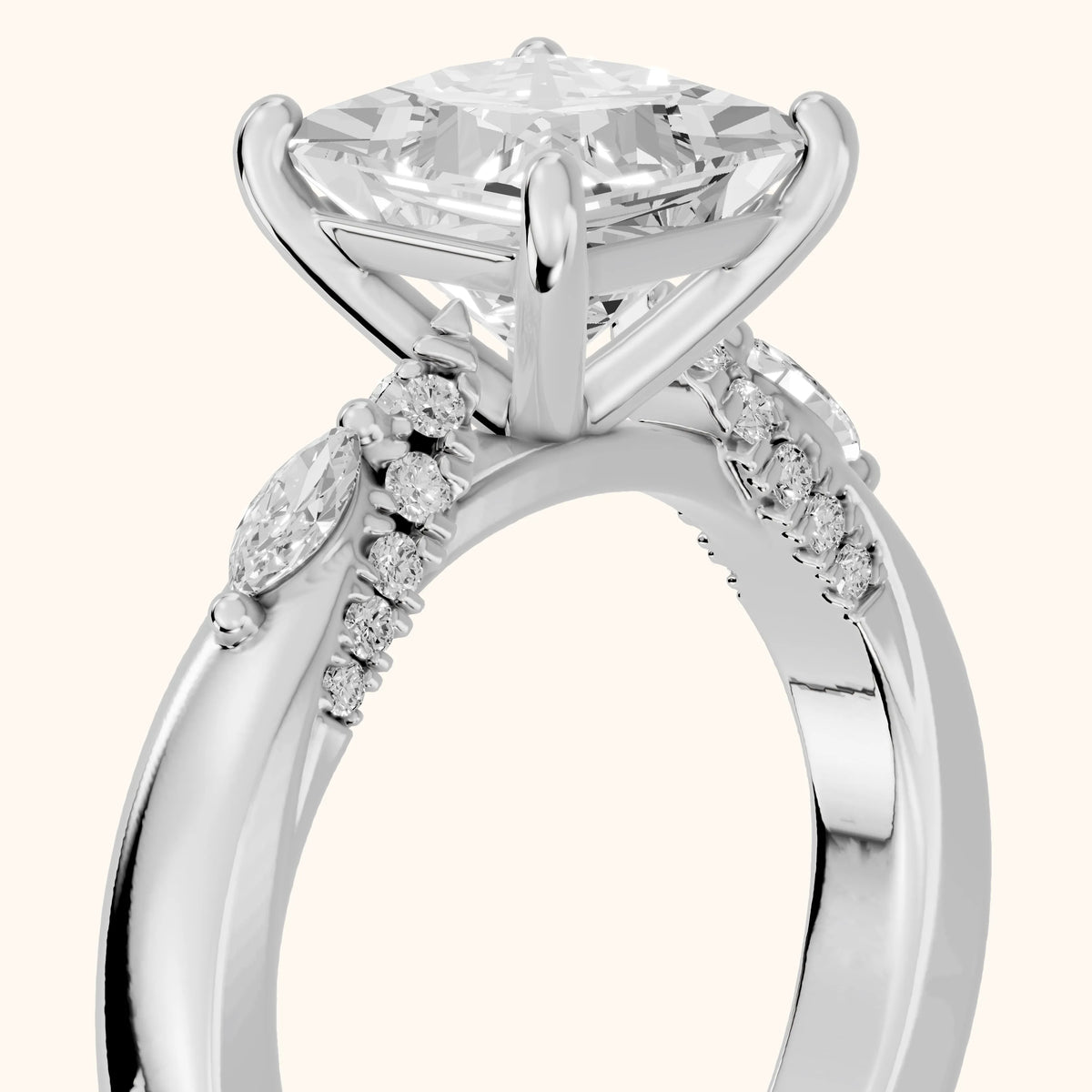 Tahoe Marquise-Side Pavé Princess Diamond Engagement Ring in Silver - slant-view.webp