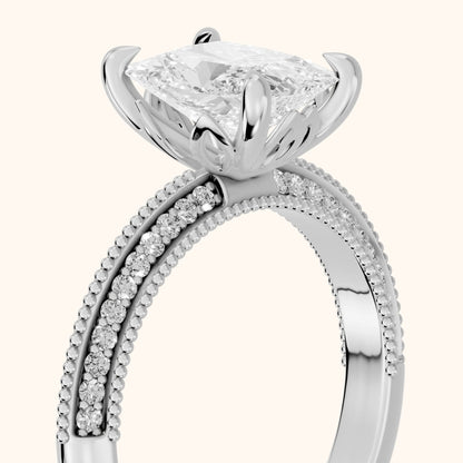 Chiara Vintage Milgrain Radiant Diamond Engagement Ring in Platinum - slant-view.webp
