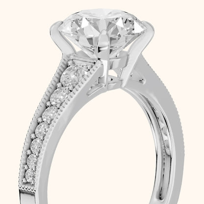 Mary Milgrain Pavé Round Diamond Engagement Ring in Silver - slant-view.webp