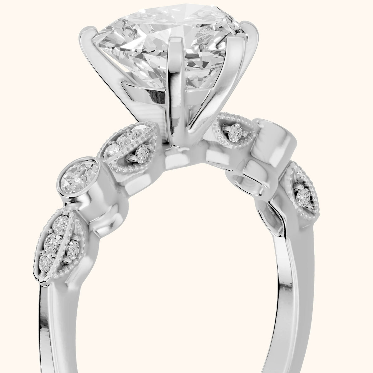 Heidi Vintage Milgrain Heart Diamond Engagement Ring in White Gold - slant-view.webp