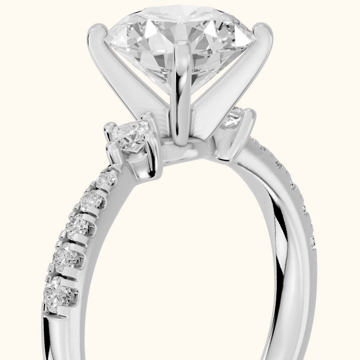 Alethea Three-Stone Pavé Round Diamond Engagement Ring in Platinum - slant-view.webp