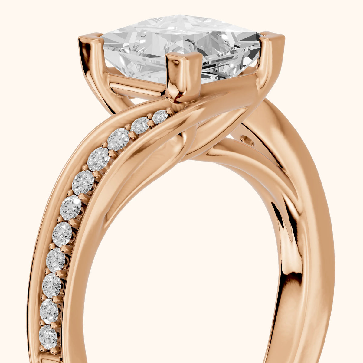 Emma Bypass Pavé Princess Diamond Engagement Ring in Rose Gold - slant-view.webp
