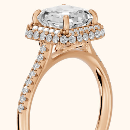 Connie Double Halo Pavé Asscher Diamond Engagement Ring in Rose Gold - slant-view.webp