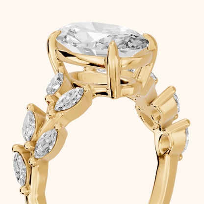 Maureen Leaf Garland Oval Diamond Engagement Ring in Yellow Gold - slant-view.webp