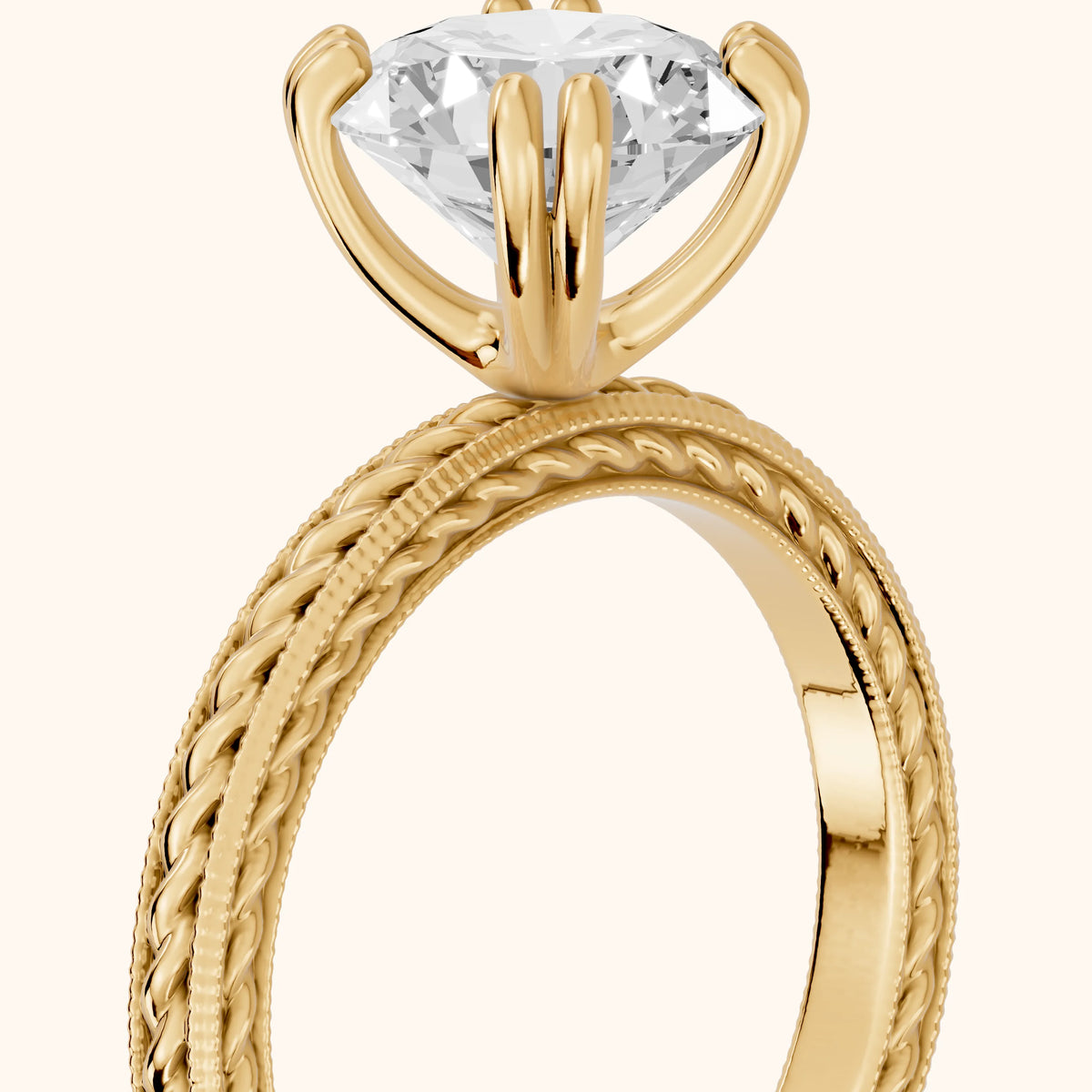 Lacey Rope Solitaire Round Diamond Engagement Ring in Yellow Gold - slant-view.webp