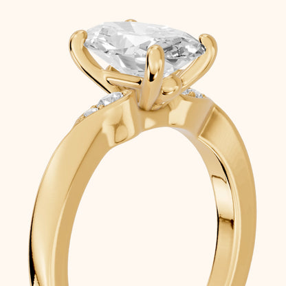 Annabelle Leaf Pavé Oval Diamond Engagement Ring in Yellow Gold - slant-view.webp