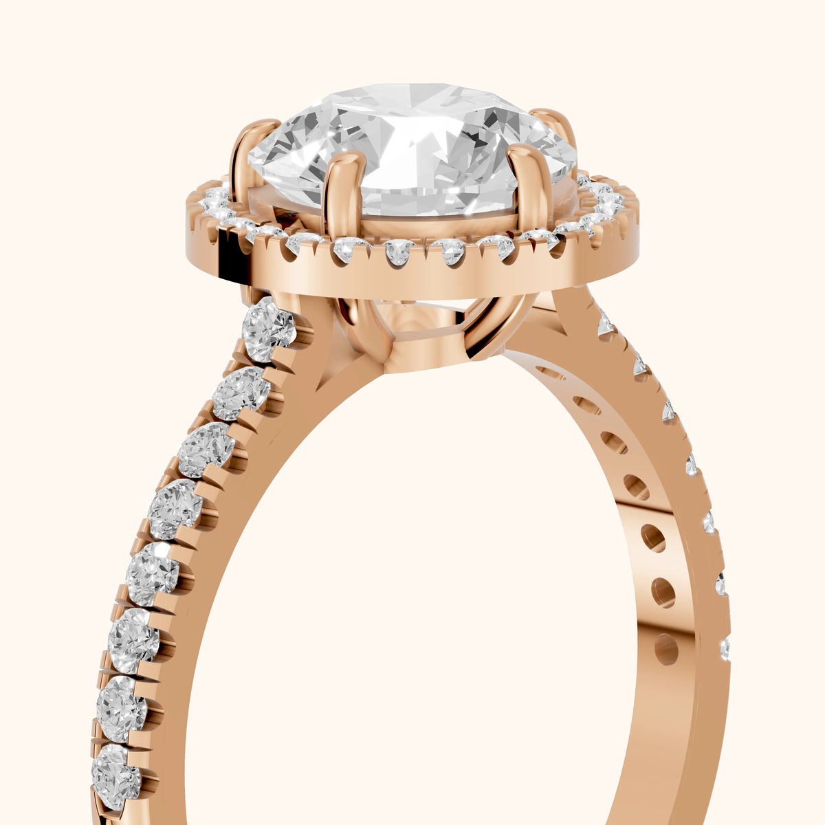 Mabel Halo French Pavé Round Diamond Engagement Ring in Rose Gold - slant-view.webp