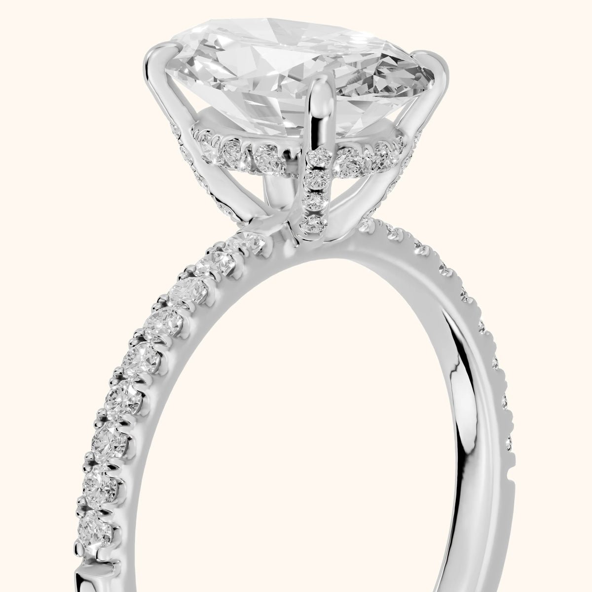 Beth Hidden Halo Pavé Oval Diamond Engagement Ring in Silver - slant-view.webp