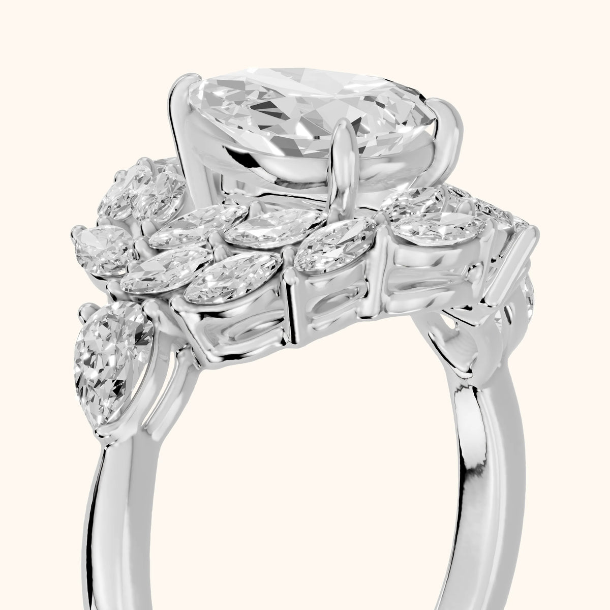 Liliana Leaf Cluster Pear Diamond Engagement Ring in Silver - slant-view.webp