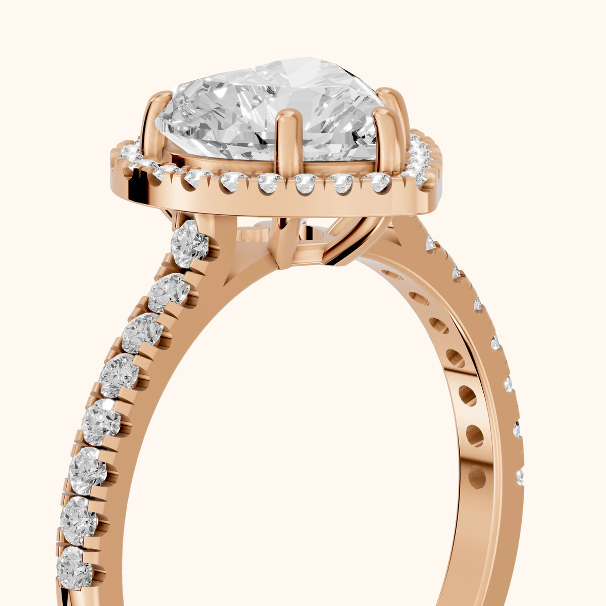 Mabel Halo French Pavé Heart Diamond Engagement Ring in Rose Gold - slant-view.webp