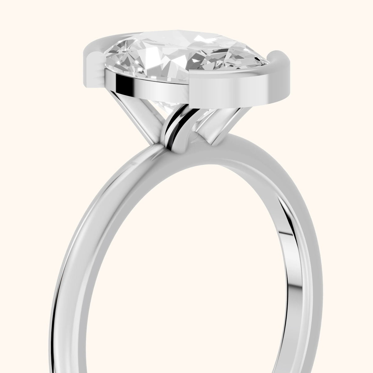 Bedford Half Bezel Solitaire Oval Diamond Engagement Ring in Silver - slant-view.webp