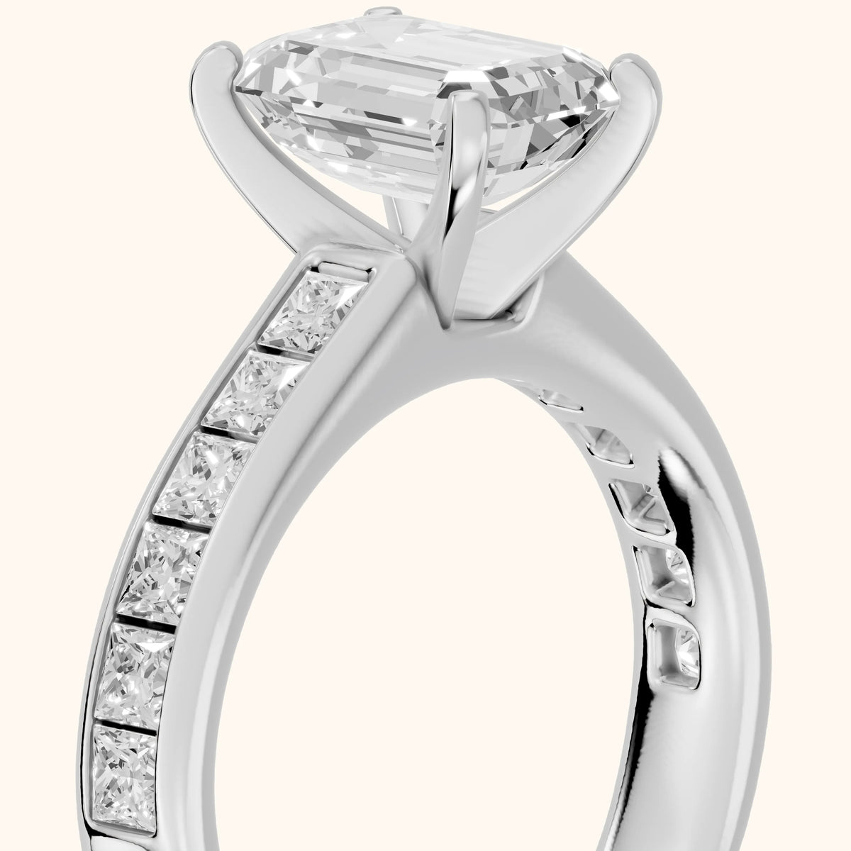 Frisco Channel Set Emerald Diamond Engagement Ring in Platinum - slant-view.webp