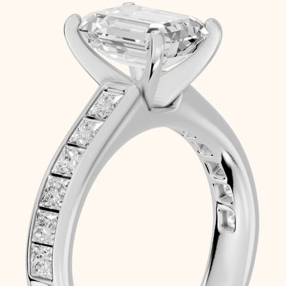 Frisco Channel Set Emerald Diamond Engagement Ring in Platinum - slant-view.webp