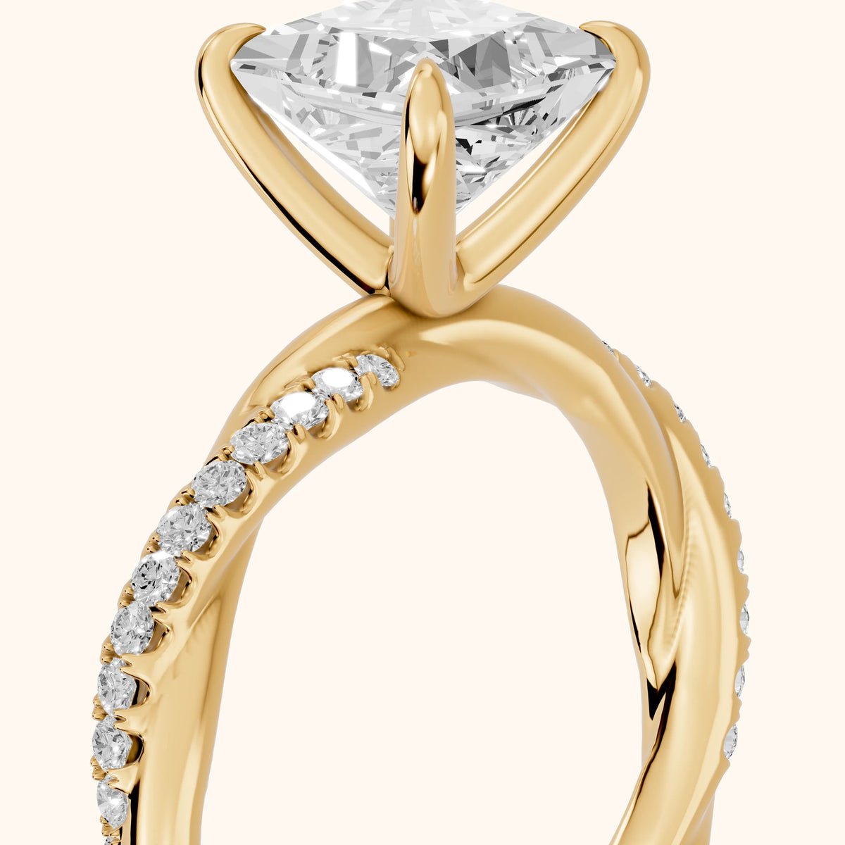 Allie Twist Pavé Princess Diamond Engagement Ring in Yellow Gold - slant-view.webp