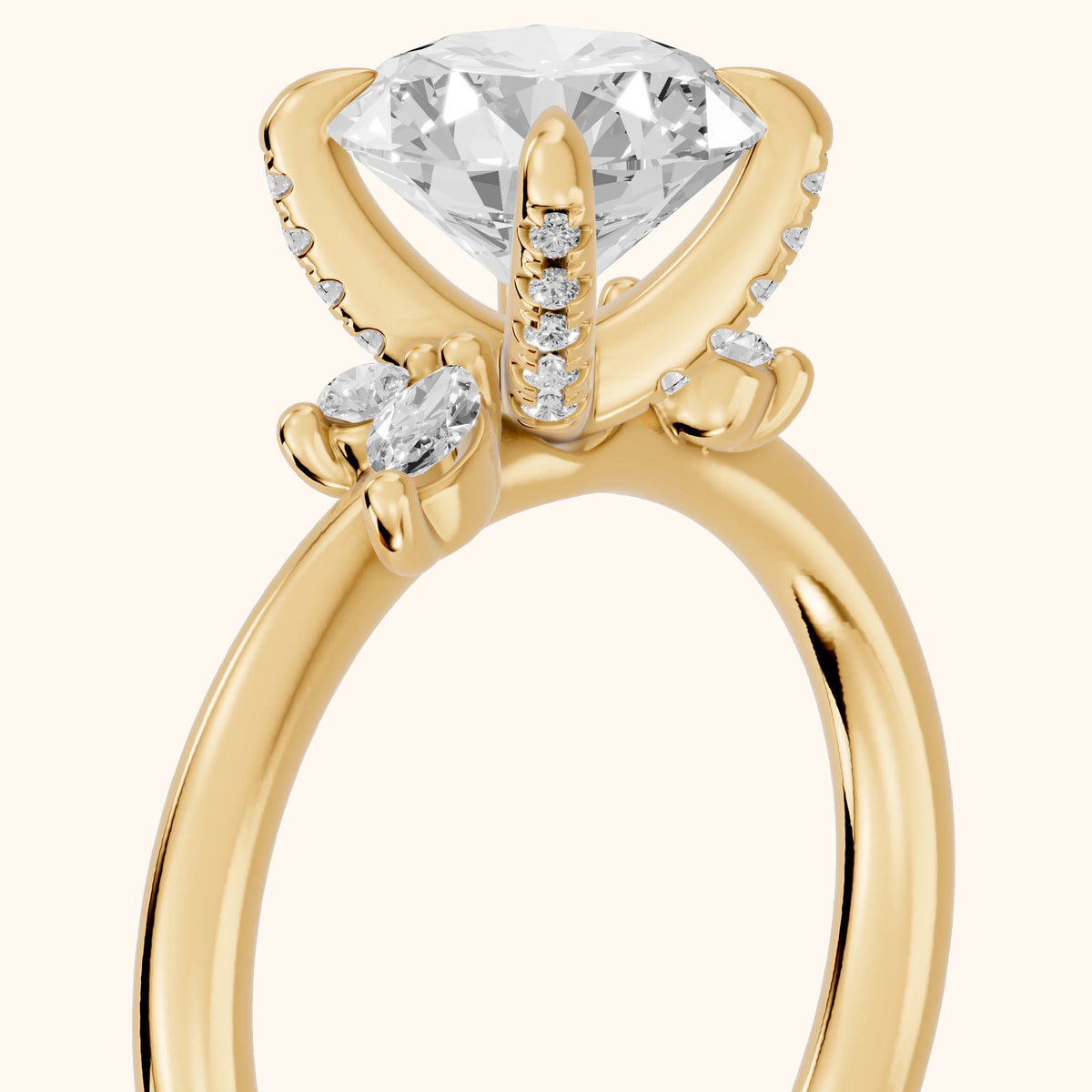 Billie Leaf Cluster Round Diamond Engagement Ring in Yellow Gold - slant-view.webp
