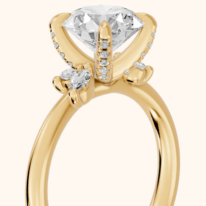 Billie Leaf Cluster Round Diamond Engagement Ring in Yellow Gold - slant-view.webp