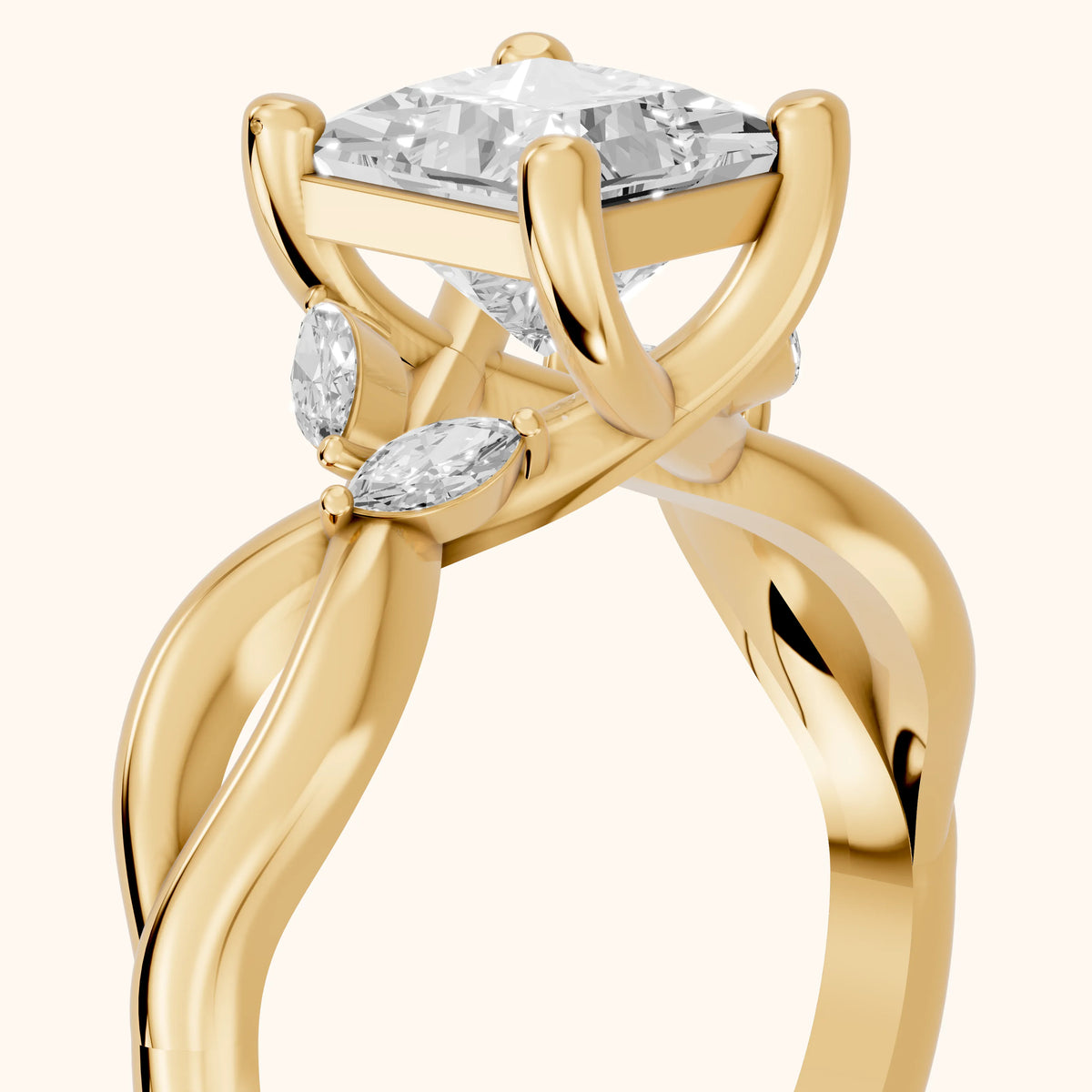 Luna Glow Twisted Princess Diamond Engagement Ring in Yellow Gold - slant-view.webp
