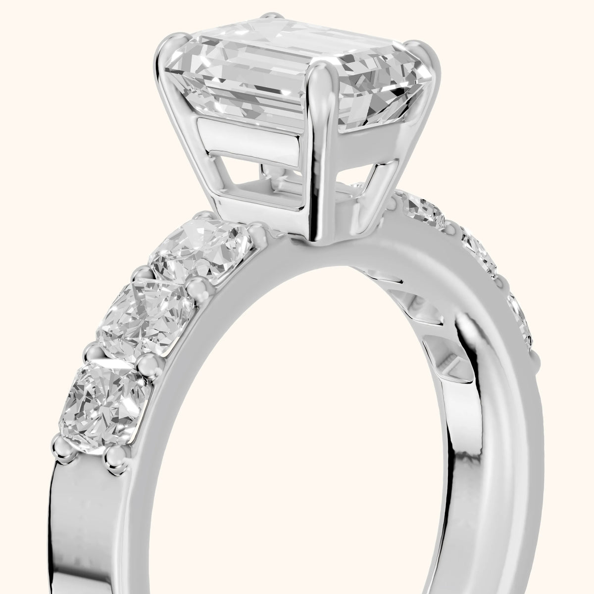 Maude Wide Band Pavé Emerald Diamond Engagement Ring in Silver - slant-view.webp