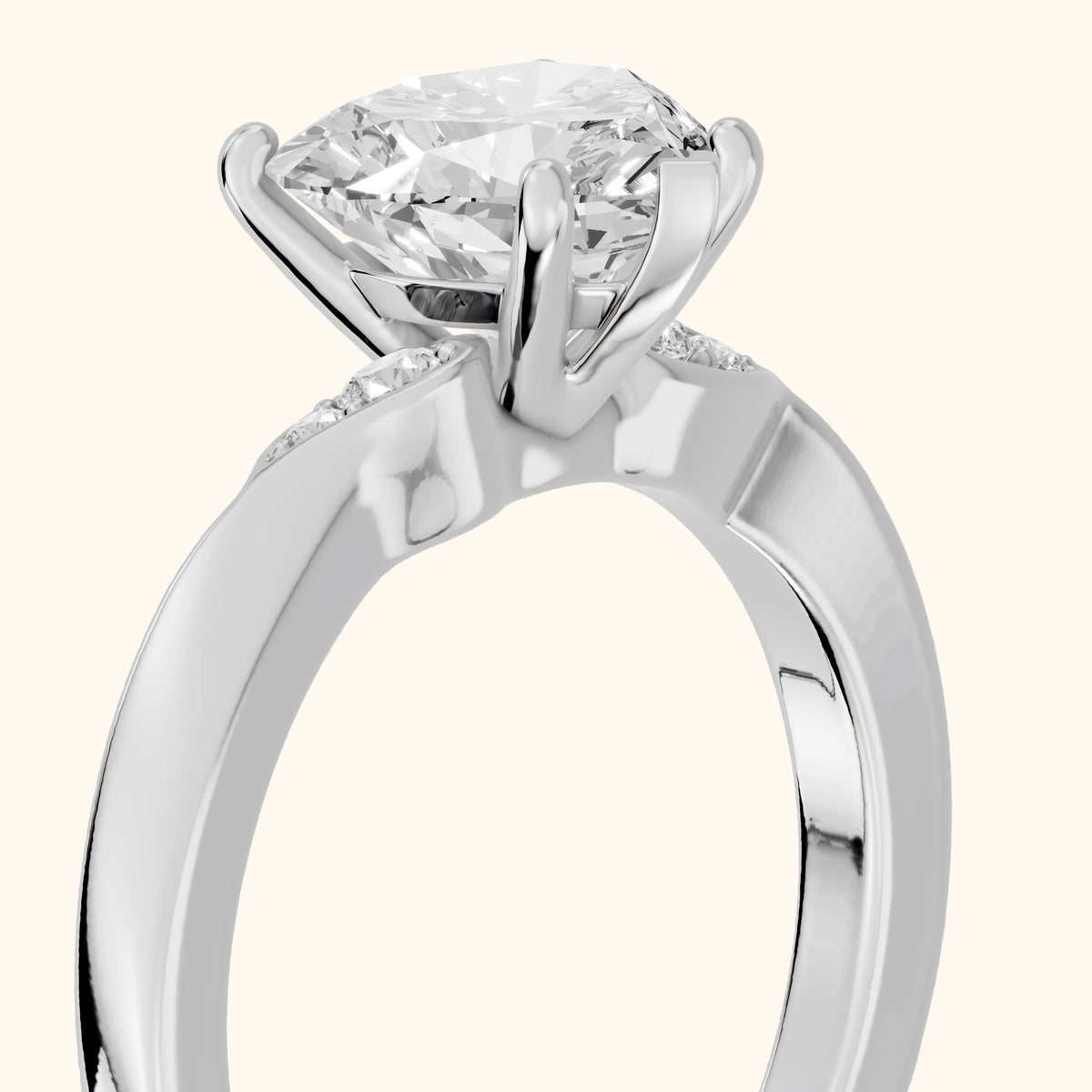 Annabelle Leaf Pavé Heart Diamond Engagement Ring in Silver - slant-view.webp