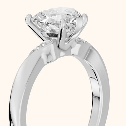 Annabelle Leaf Pavé Heart Diamond Engagement Ring in Silver - slant-view.webp