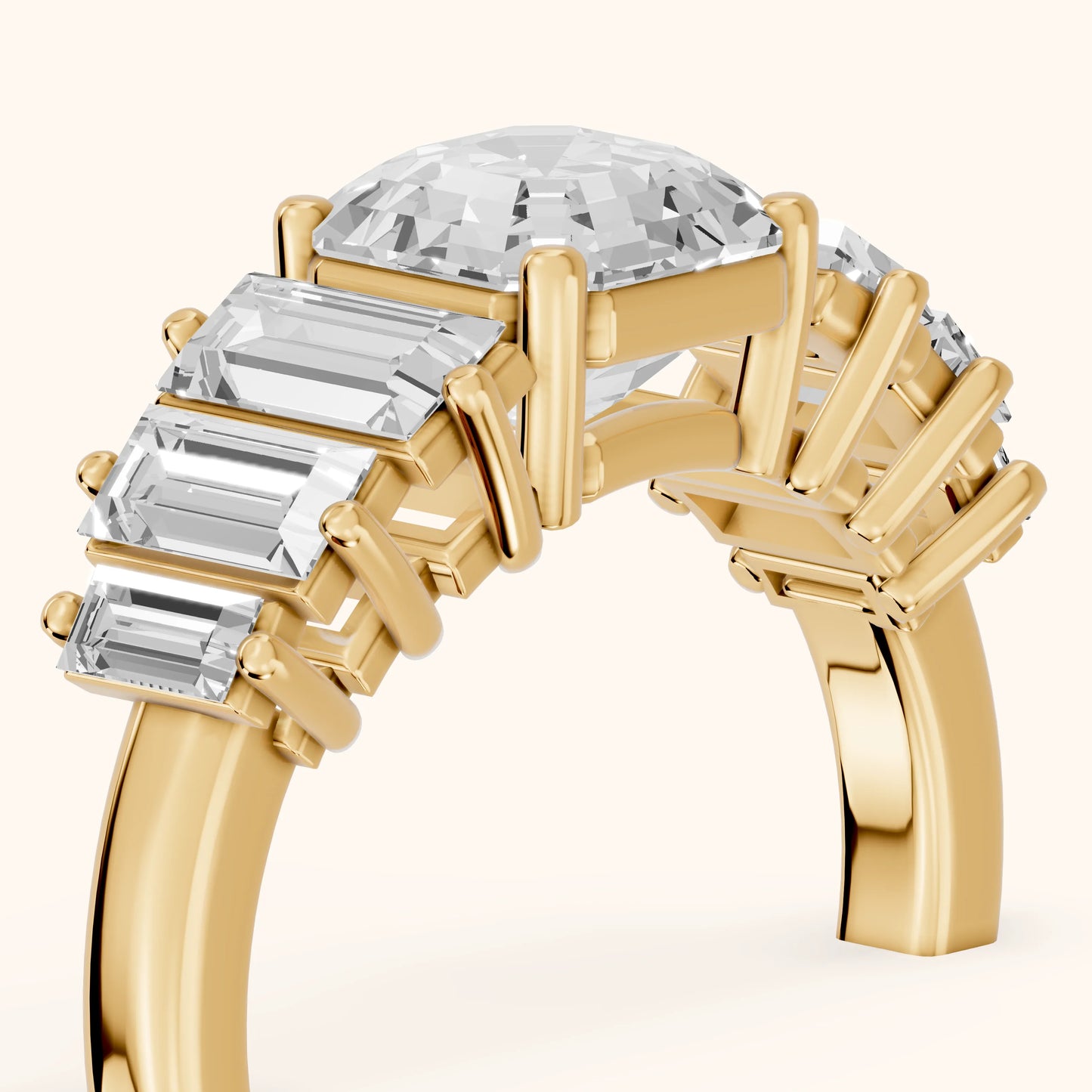 Mara Sidestone Baguette Accent Asscher Diamond Engagement Ring in Yellow Gold - slant-view.webp