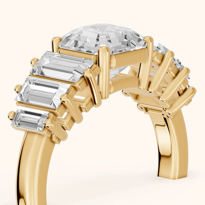 Mara Sidestone Baguette Accent Asscher Diamond Engagement Ring in Yellow Gold - slant-view.webp