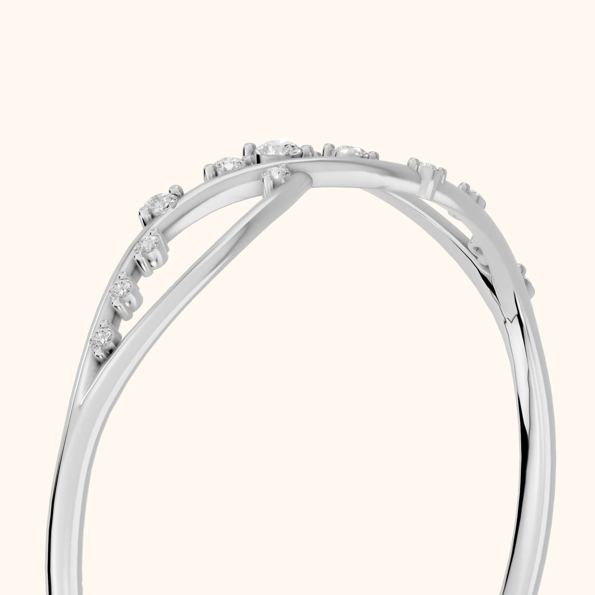Amelia Bypass Round Diamond Stackable Ring in White Gold - slant-view
