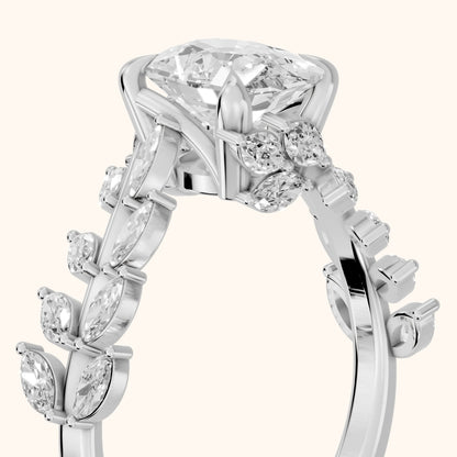 Beulah Leaf Garland Cushion Diamond Engagement Ring in Silver - slant-view.webp